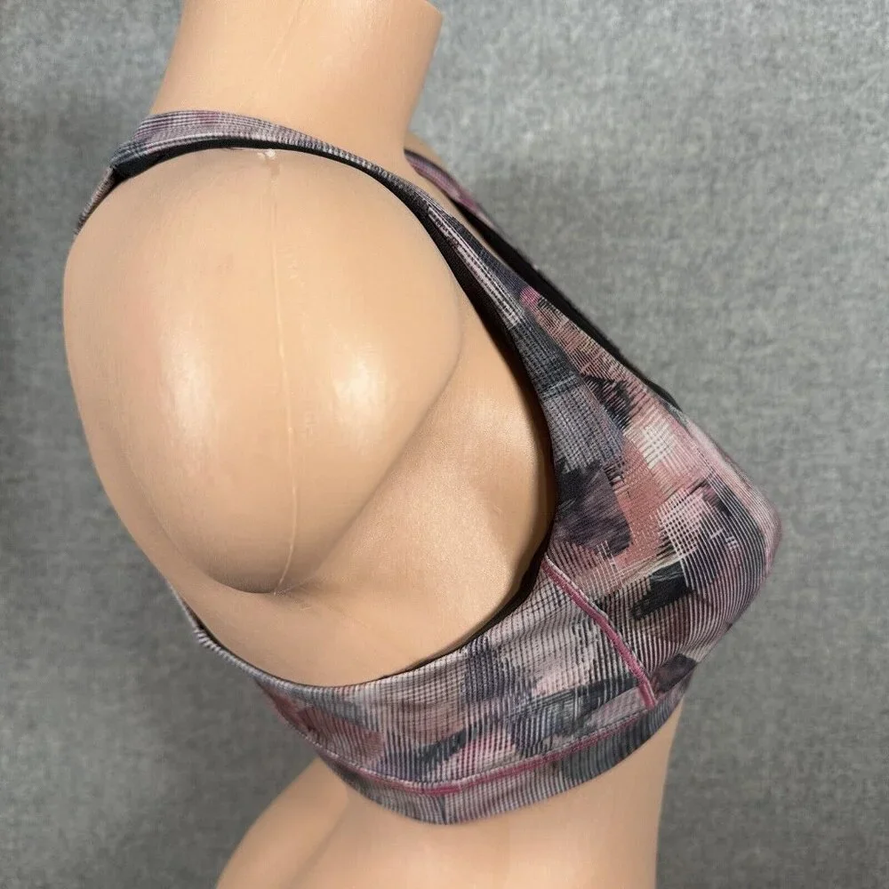 Lululemon Size 6 Sports Bra Womens Pink Gray Abstract‎ Crossback Scoop Neck